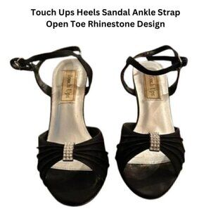 Touch Ups Black Rhinestone Ankle Strap Heeled Sandal 6M